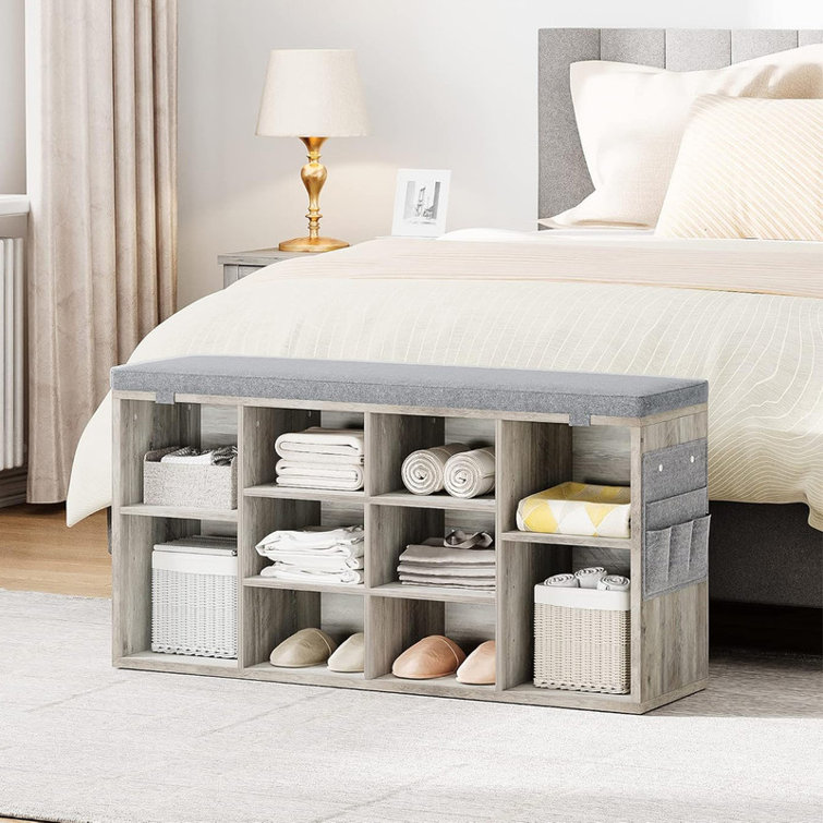 Gracie Oaks Shoe Storage Bench with Cushion, Shoe Rack with 3Tier